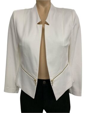 Laura Women’s Cream Open-Front Zip Accent Blazer S2